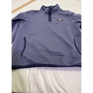 LLBean Quilted Snap Neck Pullover Sweatshirt Blue Women's M PET Textured Warm